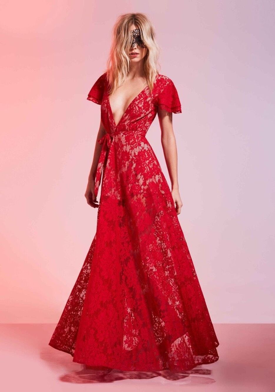 The Jetset Diaries Piazza Lace Maxi Dress in Ruby Red Size S